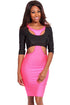Sexy Rosy Black Two Tone Cut out 3/4 Sleeves Bodycon Dress